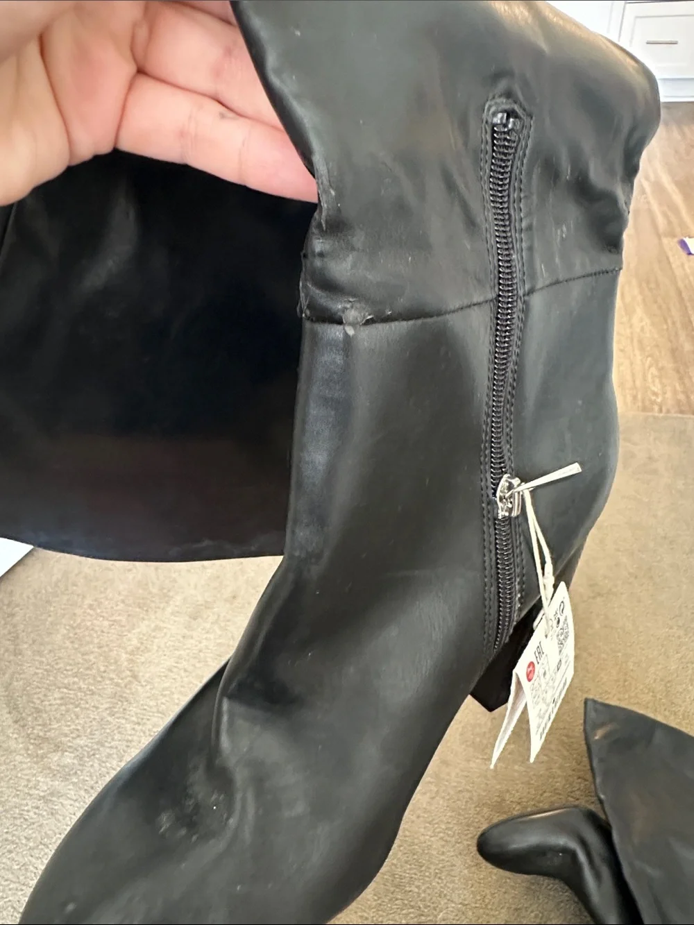 Pull&Bear high leg faux leather boots in black